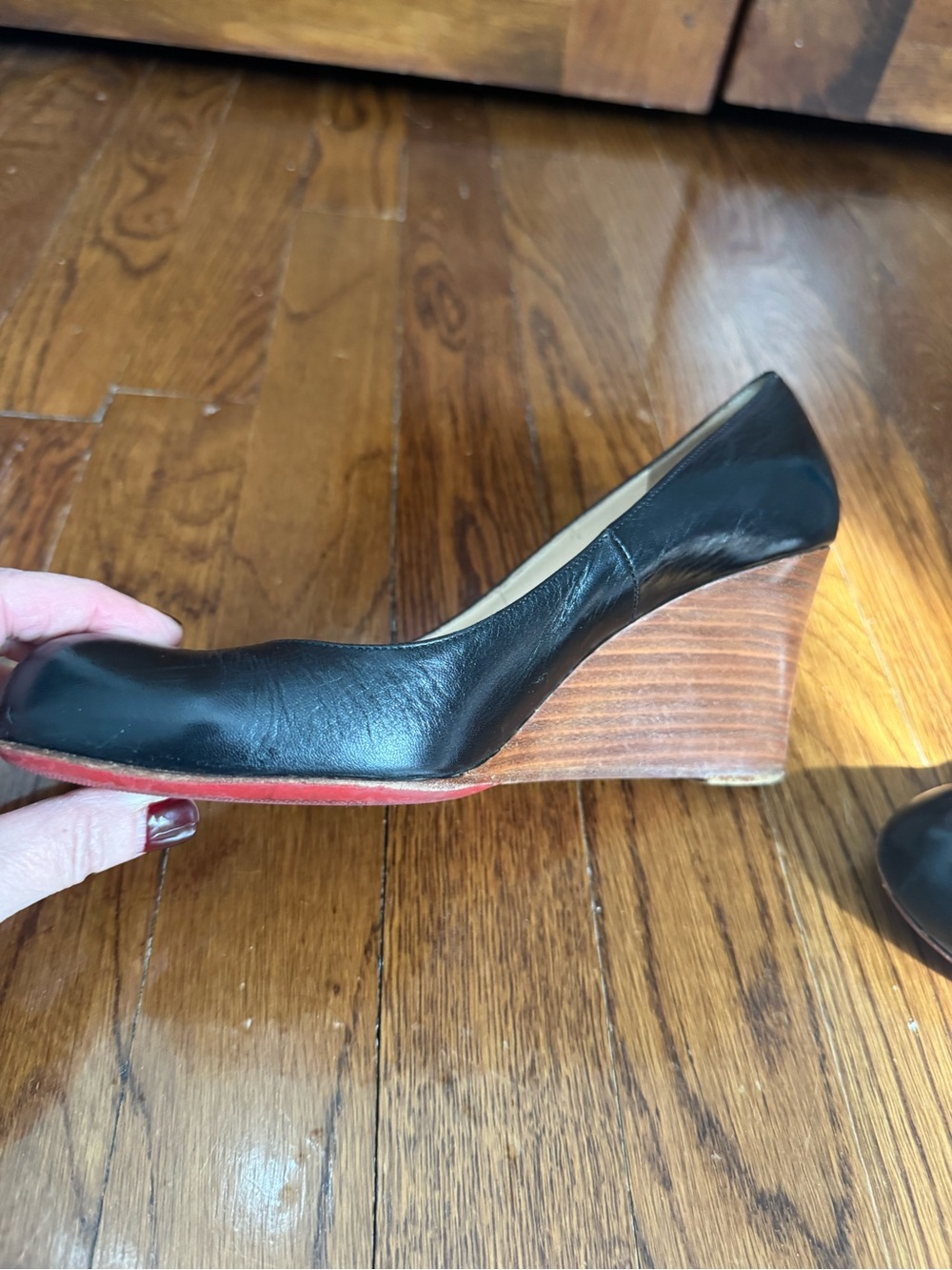 Christian Louboutin Black Leather Wedge Pumps - Picture 5 of 11